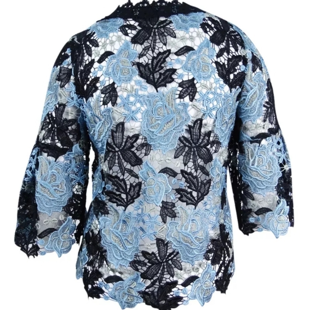 * KOBI LACE BLUE & BLACK FORAL TOP, SIZE XS - Picture 2 of 8